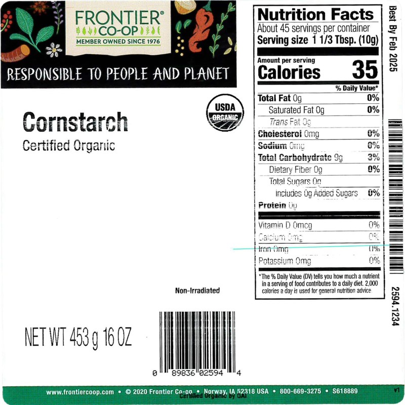 Frontier Organic Cornstarch 1 Pound High Quality Healthy Product USA