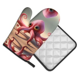 YYHWHJDE Strawberry Squid Prints Quality Oven Mitts and Pot Holders Sets of 2 Kitchen Baking Used to open pot lids in the kitchen