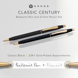 Cross Century, Black, Ballpoint Pen and 0.7mm Pencil Set, with 23 Karat Gold Plated Appointments (250105WG)