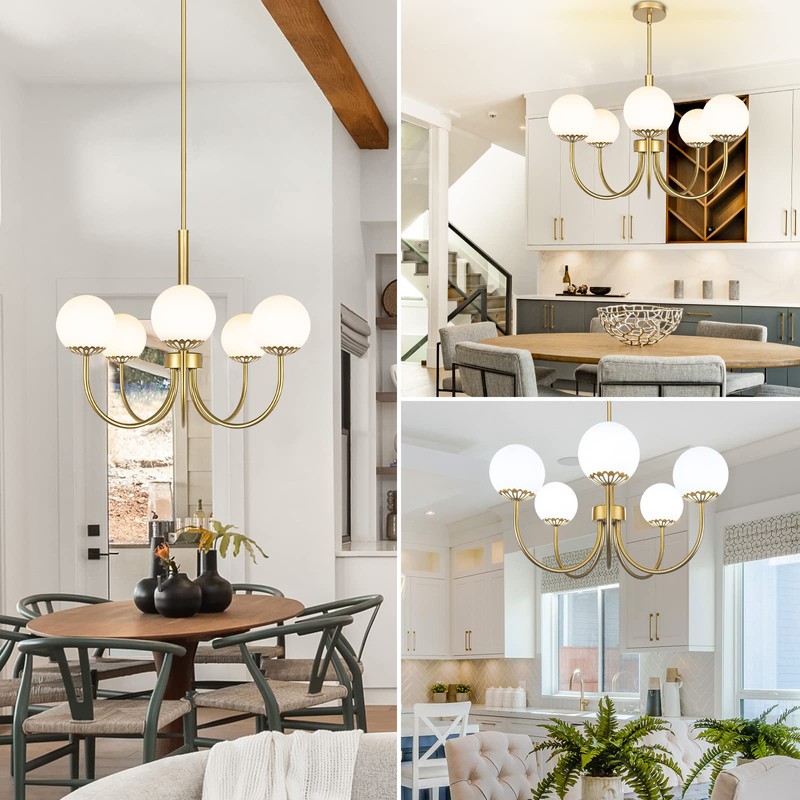 Yolsunes 5-Light Gold Chandelier, Globe Modern Sputnik Light Fixture with