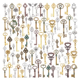 Julie Wang Pack of 30 Zinc Alloy Key Shape Pendants Gold Silver Bronze Colour Mixed Charms for Necklace Jewellery Accessories Crafts DIY, Alloy Steel