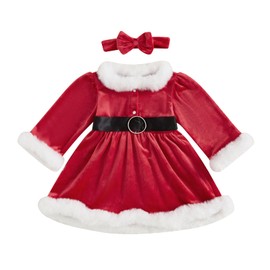 Frietlebird Toddler Baby Girl Christmas Dress Santa Claus Dress Long Sleeve Princess Party Dresses Cute Christmas Outfit (A-Red,2-3T)
