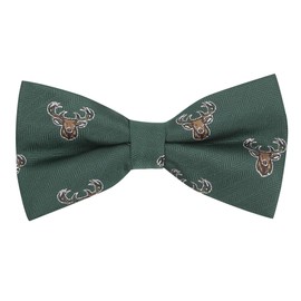 King & Priory Dark Green Herringbone Embroidered Stag Head Bow Tie