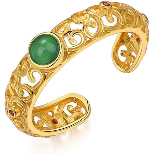 AMINKINA 14K Gold Hetian Jade Yǎnwēi Open Rings, Chinese New