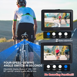 PARKVISION Handlebar Bike Mirror, Bicycle Rear View Camera with Anti-Glare Sunshade, 4.3'' HD 1080P Monitor, 120°/100°/80°/60° Wide Angle View, 10000mah Battery, Bike Camera for Mountain