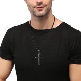 RWQIAN Cross Necklace for Men - Black Stainless Steel Bible Verse Cross Necklace with Cross Pendant Chain,Simple Christian Necklace Jewelry Gifts for Men Women,Chains 18 Inches