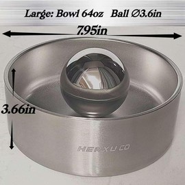 Stainless Steel Dog Slow Feeder Set – 2-in-1 Pet Bowl 64oz & Slow Feeder Ball 3.6in – Spherical Design Slows Eating & Use Separately or Together (Large)