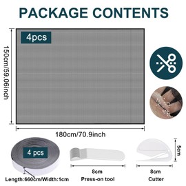 4 Stück Fliegengitter Fenster, Insektenschutz Fenster 150x180cm, Fliegennetz Fenster, Moskitonetz Fenster, mit Klettband Selbstklebend, Schützen die Familie vor Insekten (Schwarz)
