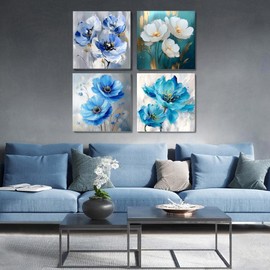 4 Pack Flowers Paint by Number for Adults Kids Framed, Easy Acrylic Adults Paint by Numbers Kits on Canvas with Paints and Brushes, Small Flowers Arts and Crafts Kits for Home Wall Decor (8 x 8 Inch)