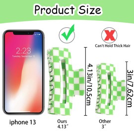 2 PCS Checkered Hair Claw Clips Green Non Slip Hair Jaw Clips Strong Hold Rectangle Hair Claw Multicolored Plaid Checkered Hair Clip Rectangle Hair Barrettes Hair Styling Accessories for Women Girls