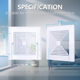 WiseWater 12x12 Bathroom Ceiling Fan Grille with Springs, Replacement Vent Cover for Broan-Nutone Exhaust Fan, Air Diverter, Ceiling Air Diffuser