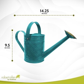 Robert Allen by Headwind Cortland Watering Can, 1 Gallon Capacity, Metal Vintage Powder-Coated Steel, Indoor & Outdoor Garden Use – Surf Blue