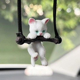 SOKPEWWM Lovely Cat Mirror Hanging Accessory, Swinging Hanging Ornament, Rear View Mirror Decoration, Branch Cat Hanging Decor, Suspension Pendant