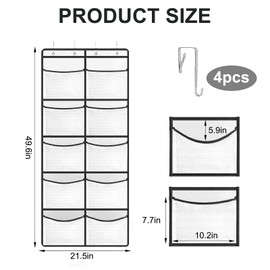 Oiieco Hanging Storage Organiser, Over Door Storage,Hanging Organiser with 10 Pockets for Closet, Shoe Organiser Hanging, for Wardrobe Bedroom Toys Clothes Shoe (with 4 Hooks)