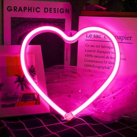 Pink Heart Neon Sign, LED Light 3-AA Battery Operated or USB Powered Decorations Lamp, for Girl's Room Dorm Wedding Anniversary Valentine’s Day Mother’s Day Birthday Party Home Décor