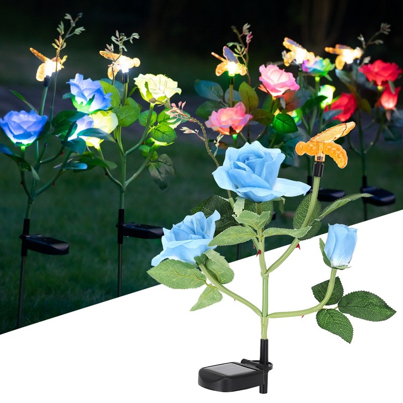 Outdoor Solar Powered LED Light Rose Flower Simulation Bee Lamp