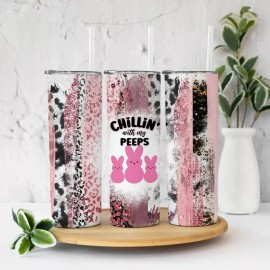 Handmade Easter Bunny Peeps Leopard Chillin' With My Peeps  Tumbler Design 20oz Tumblr