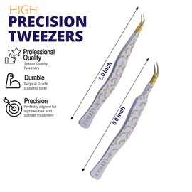 Leenax Professional 2-Piece Eyelash Extension Tweezers Set – Premium Stainless Steel Precision Tweezers with Anti-Slip Grip with Fiber Tips (White)