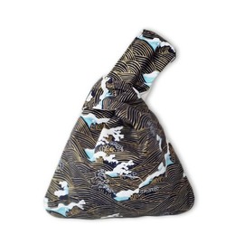 Rubitas Japanese Pattern Pouch, Bag, Drawstring Bag, One Hand, Handbag, Small Items, Japanese Dress, Black Wave