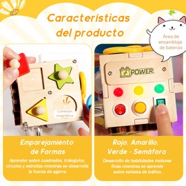 JYYBN LED Cubo Montessori, Juguetes Sensoriales Cubo 6 en 1 para Niños Pequeños, Interruptor Luz, Clasificador Formas, Giro Dedos, Juguete de Habilidades Motoras, Regalos Niños