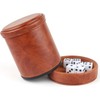 RERIVER Brown PU Leather Dice Cup with Lid, Velvet Interior