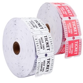 L LIKED Multicolor Raffle Tickets-4000 Tickets (2 Double Rolls of 2000 Tickets Roll), Consecutively Numbered 50/50 Raffle Tickets Rolls for Carnival Party, Concert, Carnivals & Other Even-Red,White