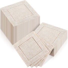 Jerify 160 Pcs Linen Cocktail Napkins Bulk 6 x 6 Inch Reusable Cloth Hemstitch Fabric Linen Napkins for Party Wedding Bar Beverage Coffee Dessert DIY