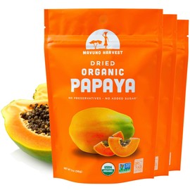 Mavuno Harvest Papaya Dried Fruit Snacks | Organic Dried Papaya Slices | Gluten Free Healthy Snacks for Kids and Adults | No Sugar Added, Vegan, Non GMO, Direct Trade | 2 Ounce, Pack of 3