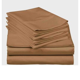 Mattress-Homes Hotel Luxury Collection, 6 PC Sheet Set, 100% Egyptian Cotton Fits Mattress Upto 18" DEEP Pocket, Queen Size, Machine Washable, Ultra-Soft Breathable Sheets in Taupe Solid