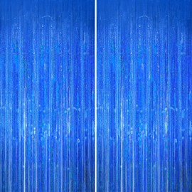 KERNOWO Tinsel Curtain, Blue Glitter, Pack of 2 Party Curtains, Streamers Fringe, Birthday Decoration for Mermaid Birthday Decoration, Children, Men, Birthday Party Decoration
