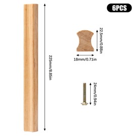 Sixfolo Pack of 6 Furniture Handles Wood 192 mm Hole Spacing - Cabinet Handles Solid Long Natural for Cupboards, Kitchens, Chest of Drawers with 12 Screws
