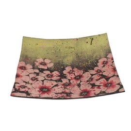 Pink Poppies - Square Decorative Glass Lacquerware Plate - Pink, Green, Grey - 29 cm