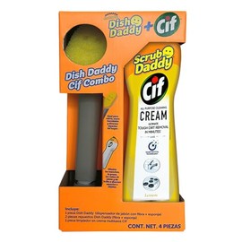 Scrub Daddy Dish Daddy Cif Combo (1 Dish Daddy  1 Limpiador en crema multiusos CIF  1 Repuesto Dish Daddy)                                            