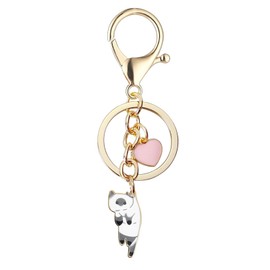 LunarCharm White Cat Pink Heart Keychain Fun Cartoon Kitten Cute Keychain for Animal Keychain Birthday, Gifts for Cat Lovers, White
