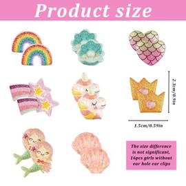 8 Pairs of Children's Ear Clips, Comfort Clip Earrings, Children's Girls Set with Unicorn and Bowl, Hypoallergenic Clip Earrings Children Without Ear Hole, Glitter Clips Children for Party and Gift