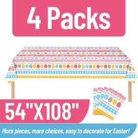 Easter Tablecloth, 4 Pcs Easter Colorful Eggs Tablecloth, Plastic Table Cloth Disposable 108 x 54 Inch Spring Holiday Rectangle Plastic Table Cover for Easter Table Decorations Party Supply (Colorful)
