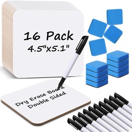 Lincia 16 Sets Small White Board Bulk Mini Dry Erase Boards Set 5.1'' x 4.5'' Double Sided Personal Whiteboards with 16 Markers and 16 Erasers for Teachers Classroom School Supplies Lapboards