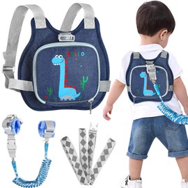 Toddler Harness Leash+ Anti Lost Wrist Link, Accmor Cute Dinosaur Kids Harness with Leash, Foldable Child Leash Baby Walking Wristband Assistant Strap Belt Hold Baby Boys Girls Close While Walking