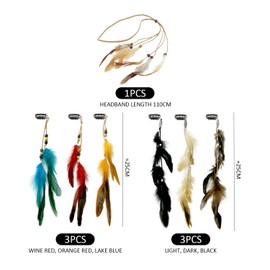 6 Pieces Of Feather Hair Accessories And 1 Piece Of Feather Headband, Retro Hair Accessories, Creative Hair Accessories, Party Hair Accessories, Clothing Accessories