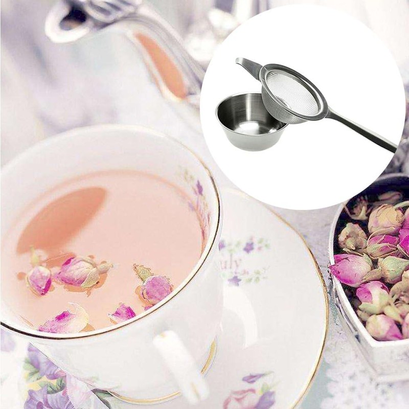 Stainless Steel Tea Filter with Drip Bowl – Fine Mesh