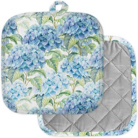 [Pack of 2] Pot Holders for Kitchen, Washable Heat Resistant Pot Holders, Hot Pads, Trivet for Cooking and Baking (Hydrangea Watercolor)
