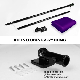UD_G128 Combo Pack: 6 Feet Tangle Free Spinning Flagpole (Black) Solid Purple Flag 3x5 ft Printed 150D Brass Grommets (Flag Incl