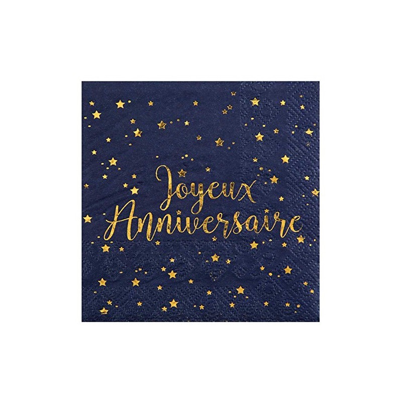 Chal - 20 Napkins Navy and Gold Happy Birthday