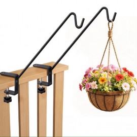 GESTONE 11 Inch Deck Railing Plant Hanger,2 Pack Deck Hooks Hanger for Railing Heavy Duty,Solid Iron Shepherds Hook for Deck Railing & Bird Feeders for Outdoors,Plant Hanger Bracket for Balcony,Porch