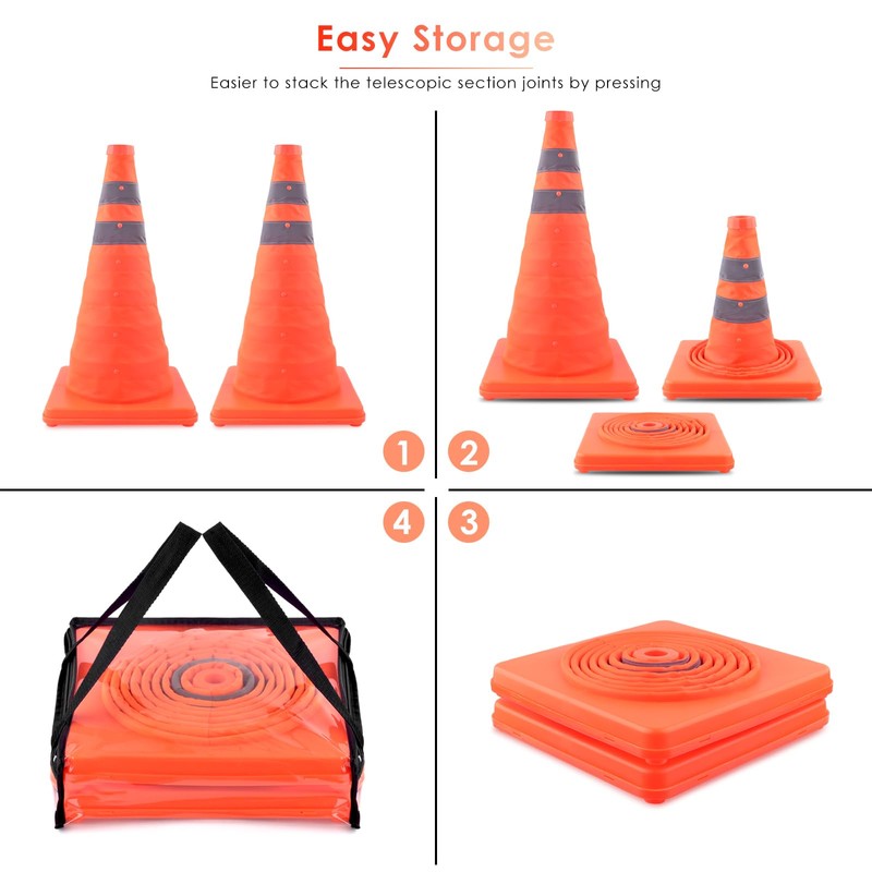 Collapsible Traffic Cones, ERKOON 2 Pack 18'' Orange Safety Road