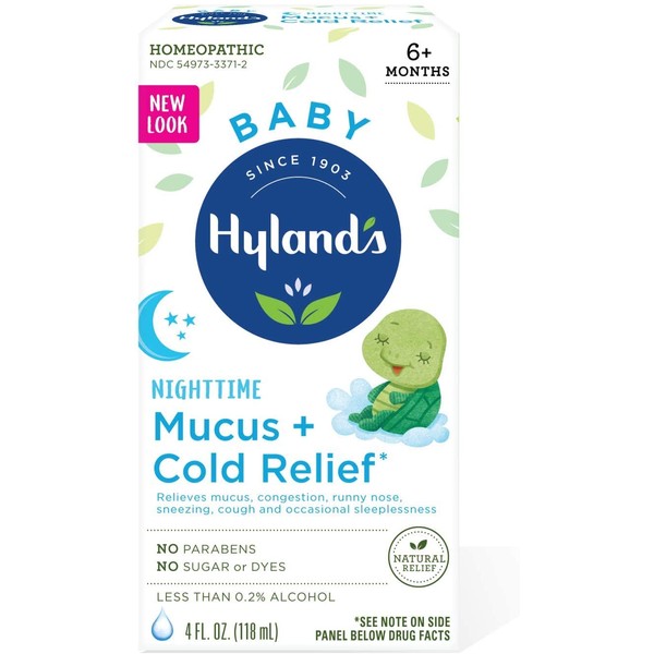 Baby Cold Medicine, Nighttime Infant Cold and Cough Medicine, Decongestant, Hyland's Baby Mucus and Cold Relief, 4 Fluid Ounce (Packaging May Vary)