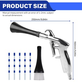 Compressed Air Cleaning Gun, Dry Blow Gun, Compressed Air Gun for Compressor 6-9 Bar, with 5 Hoses, 1 Funnel and 1 Funnel with Brush for Dust Removal of Carpets
