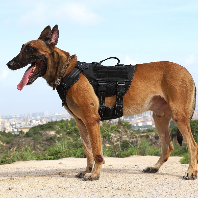 ICEFANG Tactical Mesh Dog Harness for Large Dogs,Reflective Dog Molle