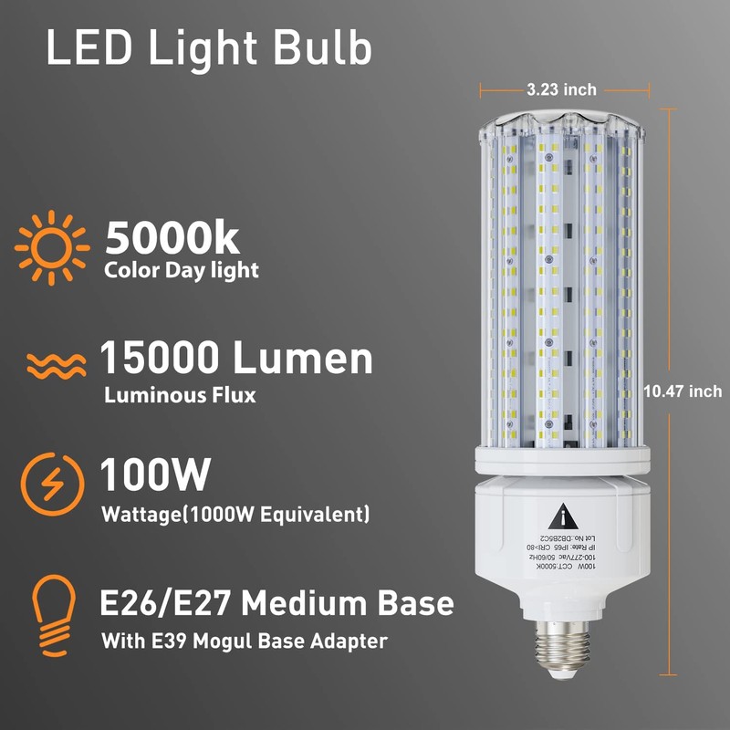2 Pack 100W LED Corn Light Bulb 5000K Daylight 15000