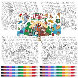 36Pcs Christmas Nativity Coloring Placemats for Kids, Xmas Nativity Scene Crafts Paper Mats Set for Christmas Party,Color Your Own Xmas Nativity Scene Mats for Nativity Party Supplies
